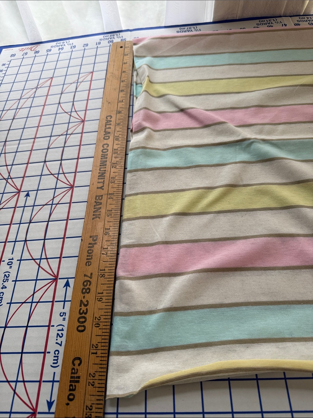Vintage Pastel Stripe Cotton Jersey Knit Fabric 1.5 Yards x 44” Pink Aqua Yellow - Picture 9 of 12